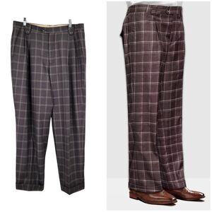 Ranieri Uomo Super 150's Italian Wool Vintage Wide Leg Pleated Cuffed Trousers
